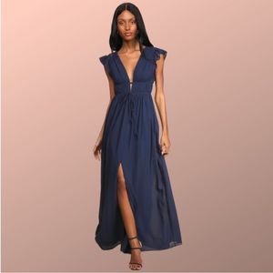 Lulus I'm All Yours Ruffled Maxi Dress - Navy